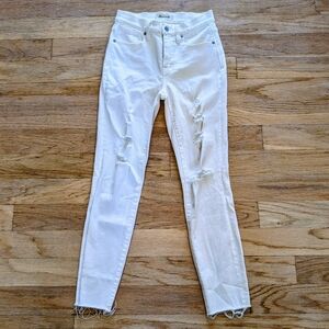 Madewell High Rise Skinny Crop Ankle White Distressed Denim Jeans 25